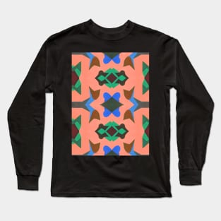 Pattern Design in blue green grey brown and peach Long Sleeve T-Shirt